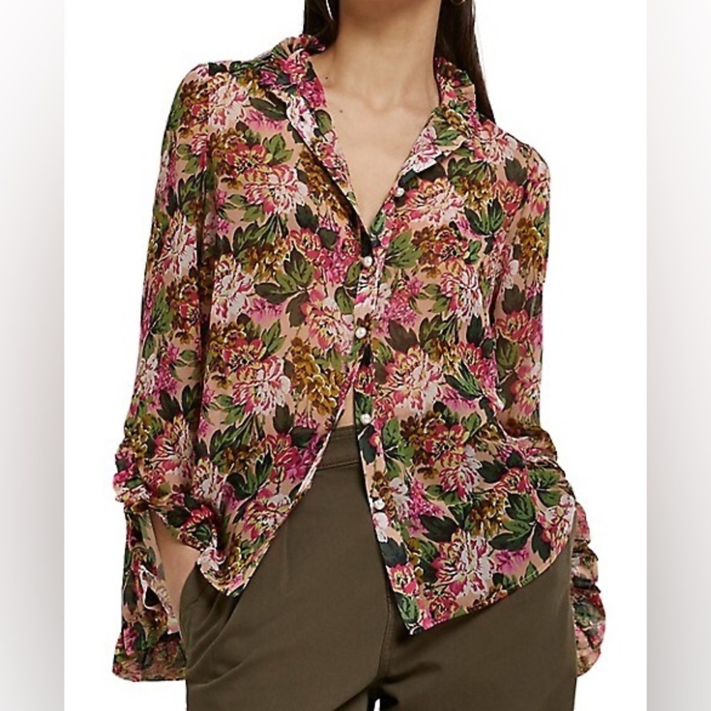 NWT River Island Floral Frill-Trim Shirt
